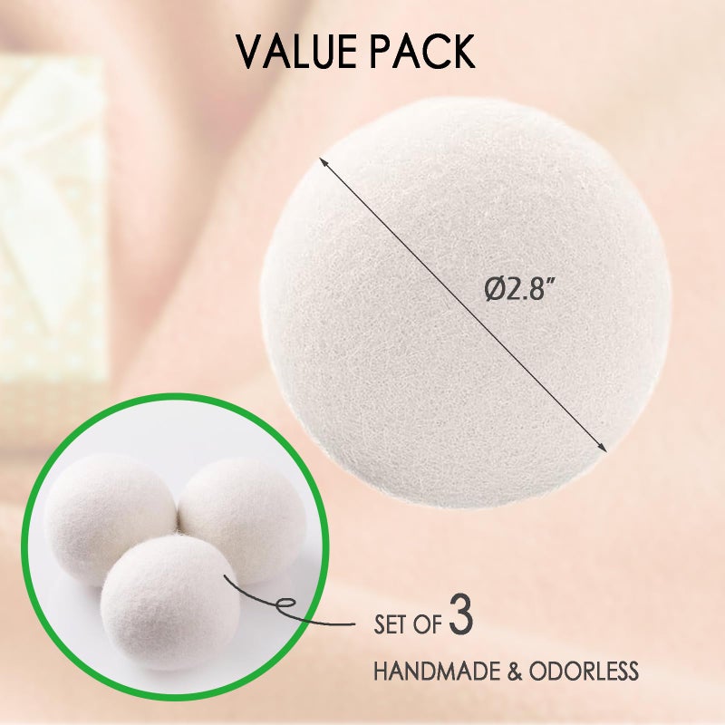 CHIAFFI Wool Dryer Balls  3 Count XL Dryer Lint Balls  Reusable Premium Natural Fabric Softener  Efficiently Add Essential Oils Instead of Dryer Sheets  Laundry Room Organization Essentials - Image 4